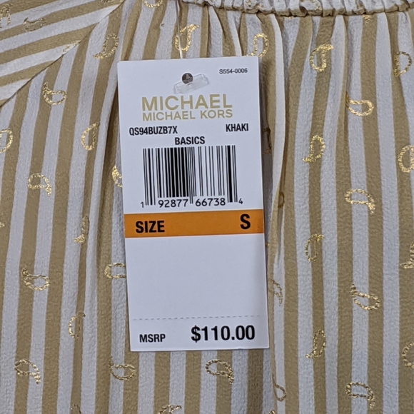 NWT MICHAEL KORS Khaki/White Stripe Top Sz S - Picture 11 of 14